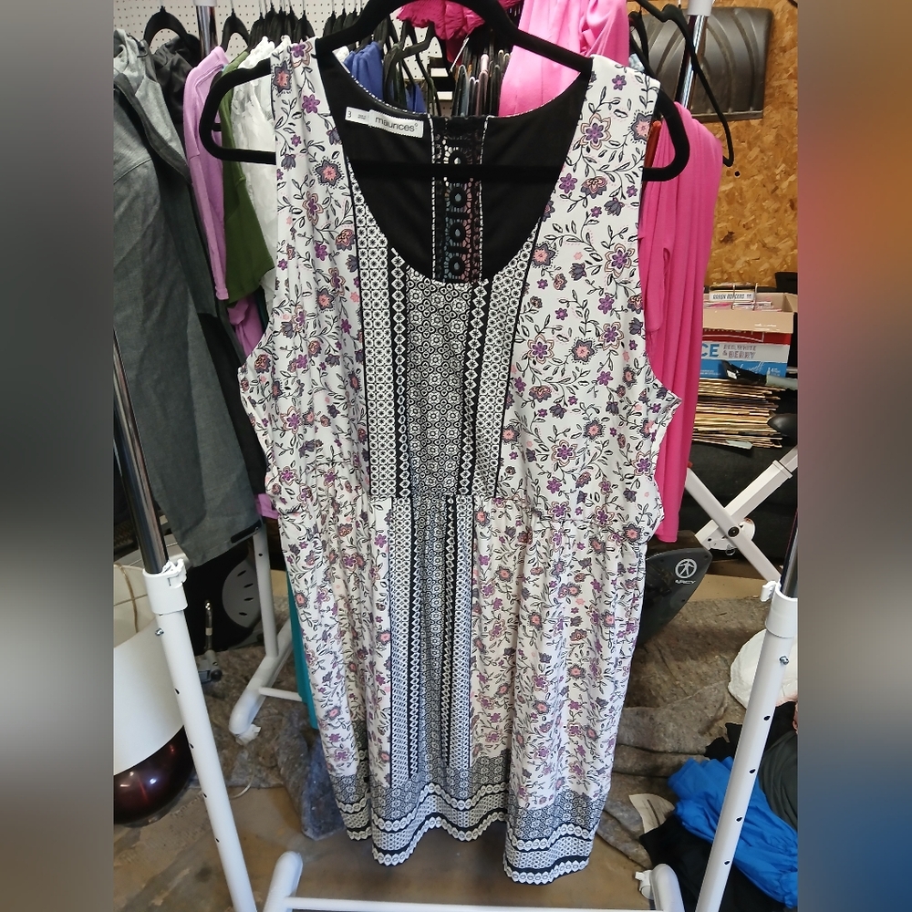 Maurices Black White & Pink Floral Sleeveless Stretch Tank Dress sz 3x plus size